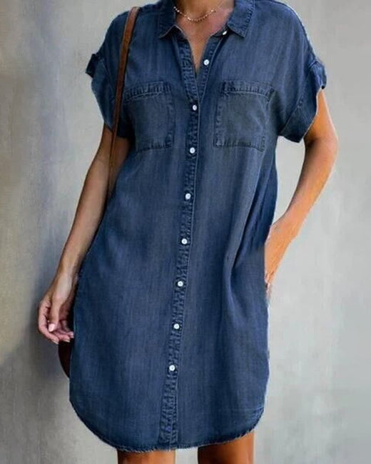 Vestido vaquero ajustado de manga corta