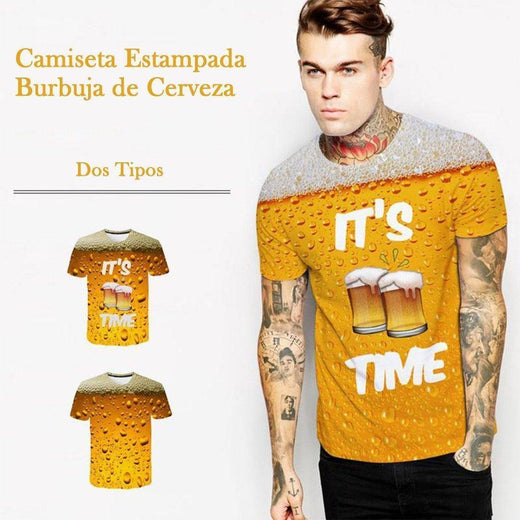 Camiseta de Moda 3D Estampada de Burbuja de Cerveza
