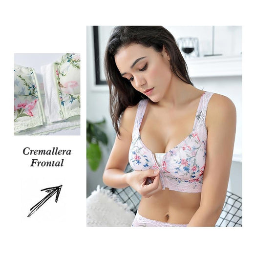 Sujetador deportivo con cremallera frontal y estampado floral para mujer