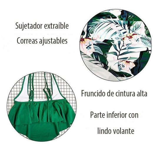 Bikini de cintura alta acolchado con volantes al lado