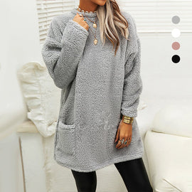 Vestido casual cálido de manga larga con cuello redondo