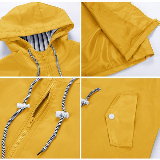 Chaqueta larga con capucha plegable impermeable