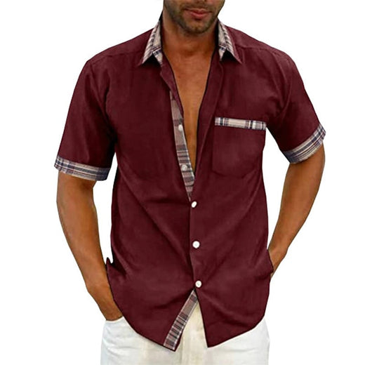 Camisa casual de verano con cuello de cuadros para hombre
