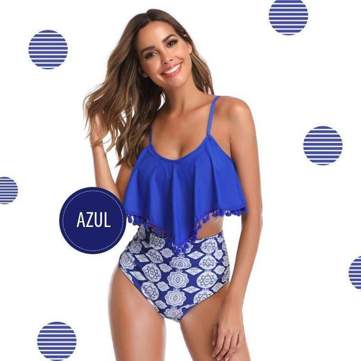 Bikini de cintura alta acolchado con volantes al lado