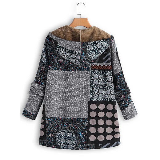 Abrigo punteado con capucha y estampado de patchwork