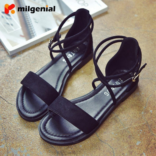 Sandalias Romanas de Tacón bajo con Tiras Cruzadas