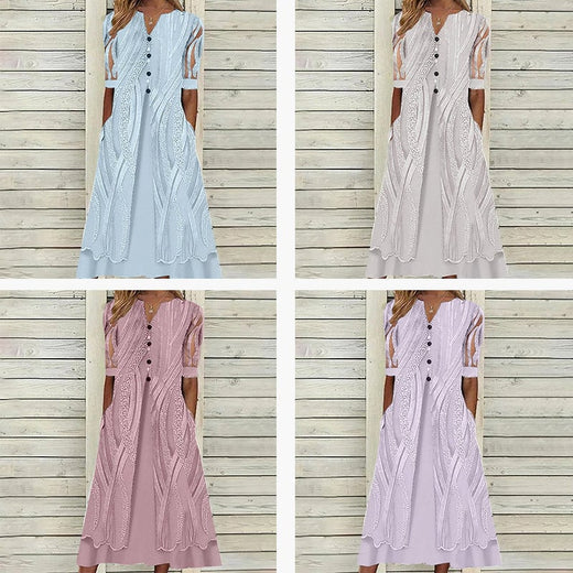 Vestido de mujer con bolsillos y escote en pico