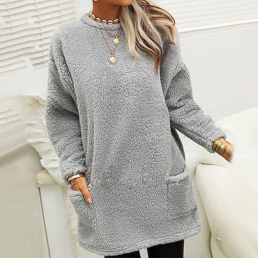 Vestido casual cálido de manga larga con cuello redondo