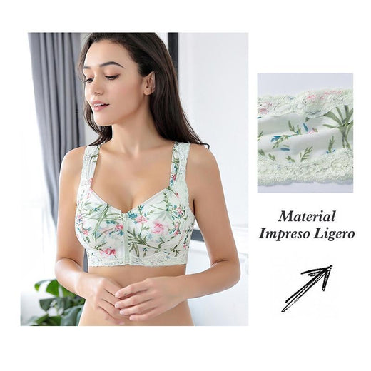 Sujetador deportivo con cremallera frontal y estampado floral para mujer
