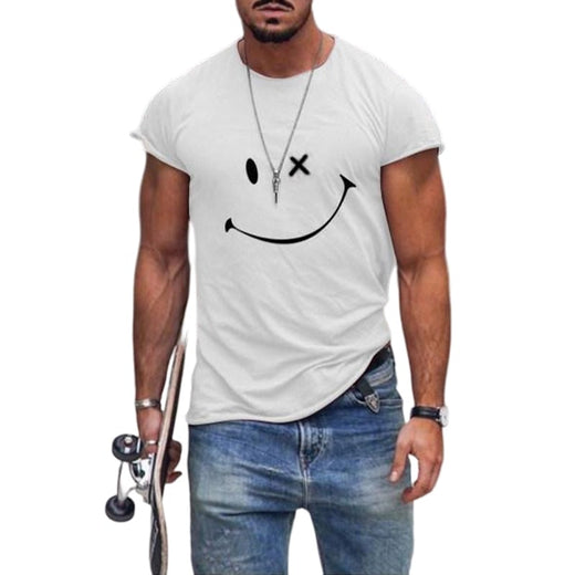 Camiseta De Manga Corta Con Cuello Redondo Y Sonrisa