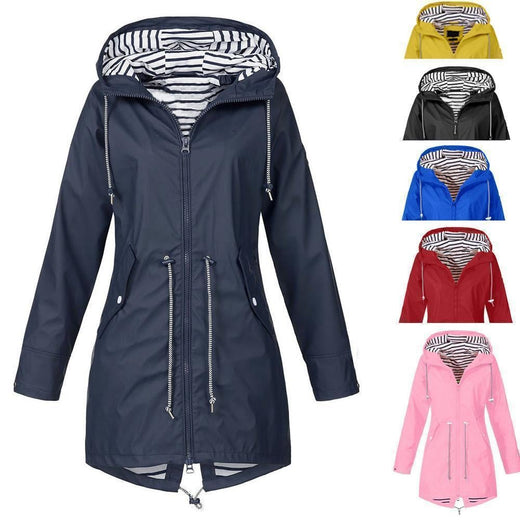 Chaqueta larga con capucha plegable impermeable