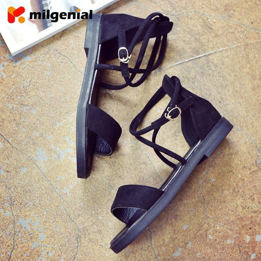 Sandalias Romanas de Tacón bajo con Tiras Cruzadas