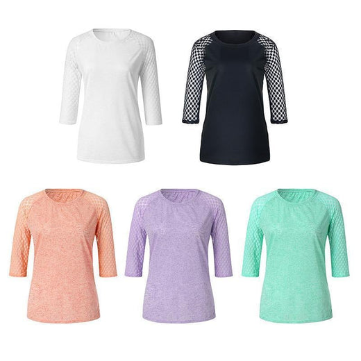 Camiseta con costuras de encaje y escote redondo.