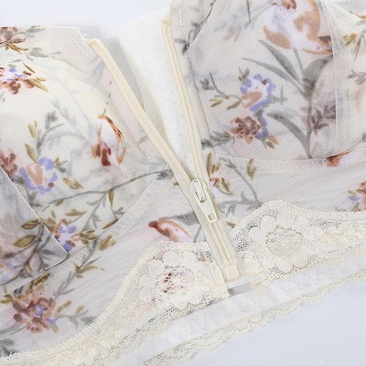 Sujetador deportivo con cremallera frontal y estampado floral para mujer