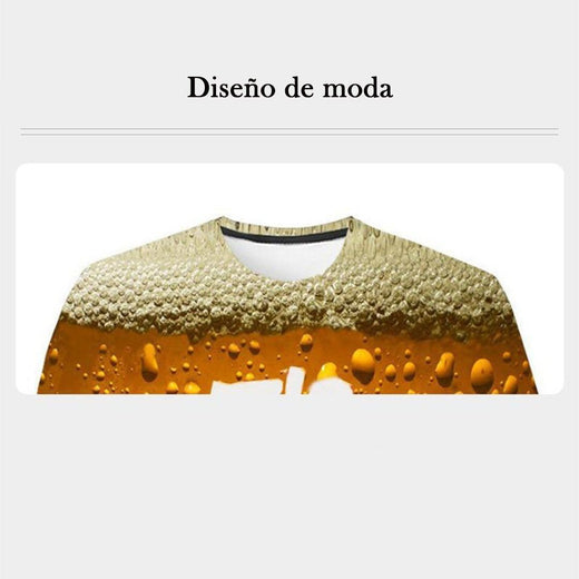 Camiseta de Moda 3D Estampada de Burbuja de Cerveza