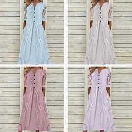 Vestido de mujer con bolsillos y escote en pico