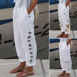 Pantalones Casuales Con Bolsillo Estampado De Ocio Para Mujer