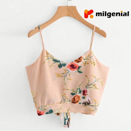 Camiseta tirante con flores y rayas