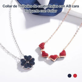Collar de cristal de corazón de tréboles de cuatro hojas con cara AB