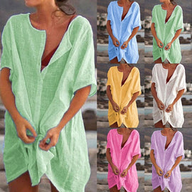 Blusa suelta de manga corta de color liso