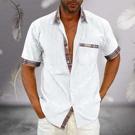 Camisa casual de verano con cuello de cuadros para hombre