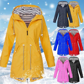 Chaqueta larga con capucha plegable impermeable